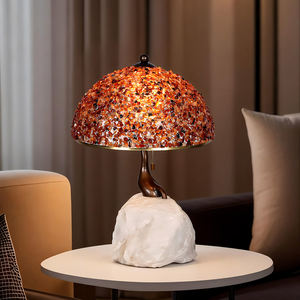 Lampe de conception rustique écologique artisanale, abat-jour en agate naturelle, base en pierre pour chambre à coucher, salon, bureau, lampe de chevet - Product Image 2