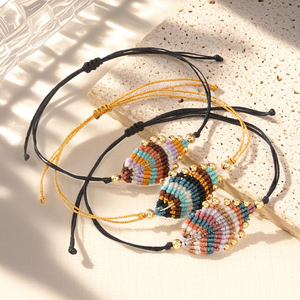 New Bohemian Handmade Jewelry Gold Plated Beads Geometric Colorful Cotton <b>Rope</b> Adjustable Woven <b>Bracelet</b> Gifts for Women - Product Image 4