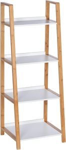 4 Tier Ladder Shelf <strong>Storage</strong> <strong>Unit</strong> with White Shelves <strong>for</strong> Bathroom <strong>Kitchen</strong> Living Room Bamboo - Product Image 2
