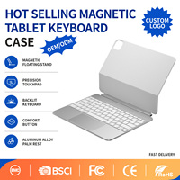 iPad Air 13 M4 için Manyetik Yüzer Standlı ve Çoklu Dokunmatik İzleme Dörtgeni (Trackpad) ile Sihirli Klavye Kılıfı, 7 Renkli Arkadan Aydınlatmalı Bluetooth Kapak