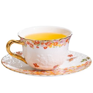 Vintage Ceramic Coffee <b>Cup</b> and Saucer - Floral Embossed <b>Gold</b> Rim Afternoon Tea <b>Cup</b> - Product Image 5