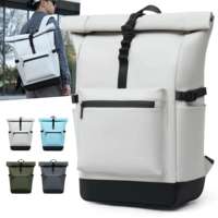 Sac à dos personnalisable en PU à enroulement, grande capacité, imperméable, style à bords roulés, pour étudiants, voyage et ordinateur portable