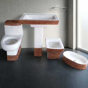 Wooden White Double Color Toilet Commode WC Pedestal, Wall Hung One Piece, Table Top Wash Basin, Complete Sanitary <b>Set</b> - Product Image 5