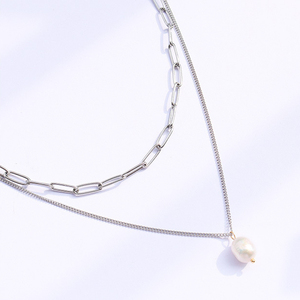 Cadena de serpiente de acero inoxidable chapado en oro de 18k, collar de perlas multicapa doble, Link 2, venta al por mayor - Product Image 3