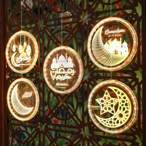 Ramadan Eid Led Lumières Décoratives Étoiles Lune Suspendus Ventouse Lumières Musulman Islam Moyen-Orient Mubarak Vacances Fée Fenêtre Disque - Product Image 2