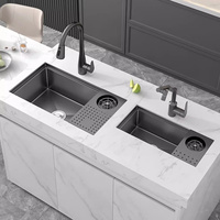 Évier de cuisine multifonctionnel en acier inoxydable 304 à cuve unique, à poser sur le comptoir, avec robinet, design moderne, durable