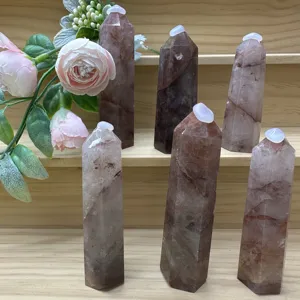 Gran oferta, venta al por mayor, torre de cuarzo de fuego Natural, Varita hematoide, puntos de cristal pulido para curación y decoración del hogar