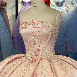 Vestidos de Fiesta Rosa Claro con Cuello Barco y Apliques Bordados y Estampados para Chicas de 15 Años, Modelo 6981 - Product Image 5