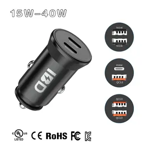 IBD Mini Aluminium Dual Usb Qc 2 Fast Pd Charge Type C Usbc Port Charging Adapter pd20w qc3.0 20w 30w 36w 40w 48w Car Charger