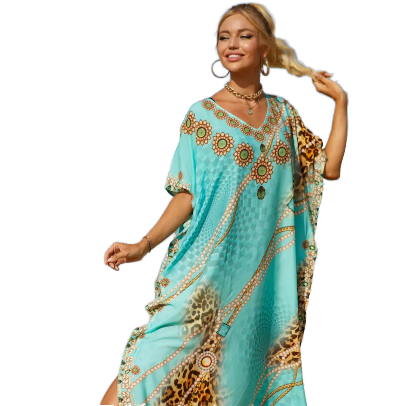 knee length dresses for ladies White Linen Kaftan Dress - Kaftan Maxi Dress, Long Sleeves & Pockets