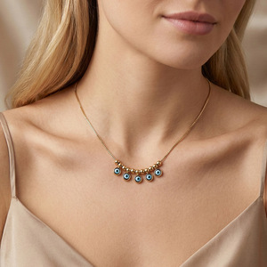 18K gold-plated stainless steel jewelry set Blue eyes <b>bracelet</b> <b>anklet</b> necklace PVD Suitable for women to wear daily - Product Image 2