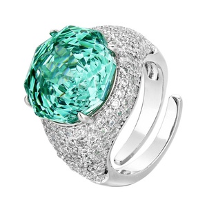 High Quality Jewelry Eco-friendly Copper 14mm Green Zircon <b>Large</b> Colorful Statement Bold Center Stone Band <b>Rings</b> for Women - Product Image 1