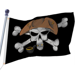 Maßgefertigte 1,5m Kreuz-Säbel-Schwerter <span class=keywords><strong>Jolly</strong></span> Roger Piraten Totenbrust Polyester-Flaggen Banner für Automobil- und Versicherungszwecke - Product Image 6