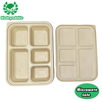 Boîte à lunch écologique en bambou MFPP jetable à compartiments multiples (3, 4, 5 compartiments), compatible micro-ondes, avec couvercle