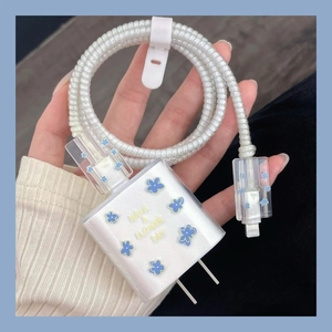 Recién llegado, organizador electrónico transparente de flores azules para <span class=keywords><strong>Apple</strong></span> 12 Cable de datos y <span class=keywords><strong>cabezal</strong></span> de cargador de <span class=keywords><strong>carga</strong></span> rápida de 20W - Product Image 1