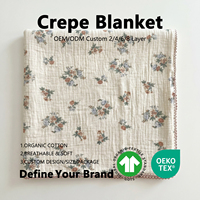 Manta de Bebé de Crepé de Algodón Estampado de Doble Capa con Ribete de Encaje, Suave, Transpirable, Tipo Muselina