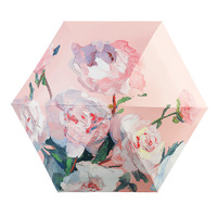 6 plis Nouveau Plat Illustration Style Peinture À L'huile Parasol Rose Pivoine Série Vinyle pour Carte Parapluie Anti-UV Voyage Souvenir Noir