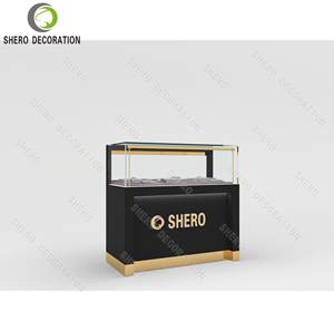 Vitrine moderne en verre, comptoir en bois avec éclairage LED, vitrine de vente au détail de bijoux à vendre - Product Image 2