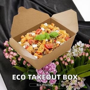 Eco-friendly Biodegradable Disposable Kraft Paper Mailer <b>Boxes</b> <b>Foldable</b> with Handle Custom Print Logo for Food Takeout - Product Image 2