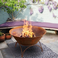 Brasero extérieur moderne en acier Corten, découpe laser, revêtement en poudre sans fumée, finition rouille rouge artistique