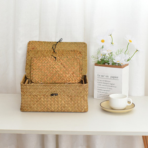 Seaweed Woven Cosmetic Storage Box Rectangle With Lid Storage Baskets - Product Image 3