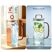 Nouvelle Tendance : Ensemble de service à eau et thé en verre contemporain de 1300 ml avec poignée, couvercle et bec verseur, écologique et résistant à la chaleur, pour eau froide et chaude, thé et cuisine