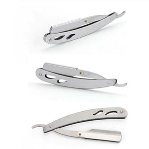 Maquinilla de afeitar de garganta de corte recto con mango plegable profesional de acero inoxidable para hombres, cuchillos de corte de pelo de seguridad Manual para - Product Image 3