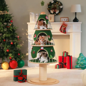 Moderna torre dell'albero del gatto di natale con graffio spesso in legno torre del gatto 3 accoglienti condomini robusta struttura in metallo e sostituibile tappetino morbido - Product Image 2