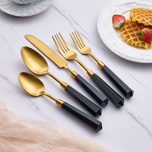 Số lượng lớn chải Matte Vàng Flatware rõ ràng Acrylic thép không gỉ 18/10 đám cưới thiết lập dao kéo - Product Image 3