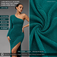 Tissu tricoté extensible double face en jacquard métallique Lurex brillant à motif vague 95% Poly 5% Spandex 160GSM pour robe de soirée, costume de scène, jupe
