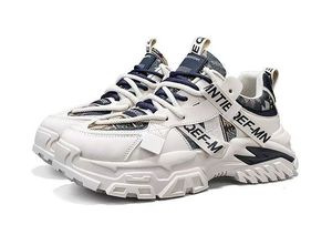 Zapatos deportivos para hombre de malla transpirable, ligeros, con cordones, a la moda, con suela gruesa, casuales, cómodos para caminar, estilo deportivo. - Product Image 5