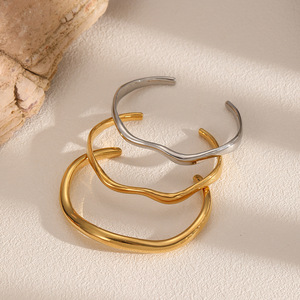 Minimalist 18K Gold Plating Stainless Steel Polished Surface Irregular C-Shaped Opening <b>Bangle</b> <b>Bracelet</b> Jewelry Gift - Product Image 3