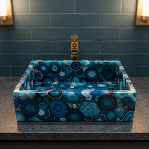 Lavabo de Baño Contemporáneo de Resina de Cuarzo y Mármol, Superficie Pulida, Moderno, Fácil de Limpiar, Resistente al Agua, con Desagüe - Product Image 3