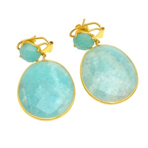 Pendientes de Plata de Ley 925 con Piedra Preciosa de Amazonita Azul, Chapados en Oro, para Regalo de Boda o Fiesta - Product Image 2