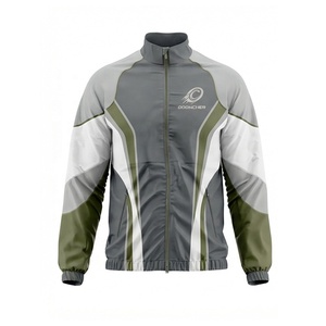 Op maat gemaakte grijs groene witte kleurblok trainingspak met volledige rits voetbal trainingsset OEM ODM - Product Image 3