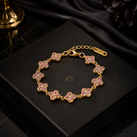 Bracelet tendance en acier inoxydable plaqué or 18 carats avec trèfle à quatre feuilles en zircon, étanche, coloré, réglable, unisexe, cadeau de bijoux