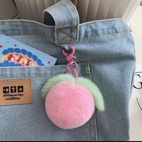 Porte-clés Pompon en Vraie Fourrure de Lapin Rex Pêche Mignon, Pendentif de Sac à Main Thème Fruit, Breloques de Porte-clés de Voiture, Décoration, Cadeaux, Vente en Gros