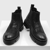 2026 Bottines habillées en cuir massif noir texturé délavé, à bout rond, style à enfiler, pour hommes, pour occasions décontractées et sociales