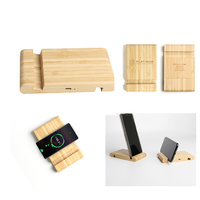 Support de téléphone en bambou avec chargeur sans fil 15W, station de charge rapide sans fil en bois écologique, logo personnalisé, cadeau OEM