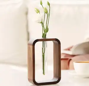 Indoor Tabletop Glass Plant Terrarium with Wooden Stand test tube plant flower vase desktop propagation stations Hydroponic Vase