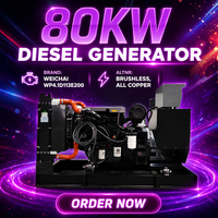 Générateur diesel à vendre, châssis ouvert, 80 kW, 100 kVA, démarrage automatique, 50 Hz avec ATS, 4 temps, refroidissement par eau