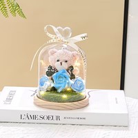 Cadeau de la Saint-Valentin pour petite amie, rose éternelle préservée, boîte cadeau, ours en peluche, fleur éternelle avec lumières