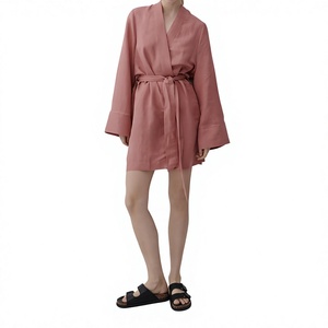 Bata Kimono de Lino Verde Menta para Mujer, Manga Ancha, Corta, con Cinturón, Ligera, para Descanso y Resort - Product Image 2