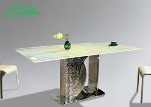 <span class=keywords><strong>Mesa</strong></span> <span class=keywords><strong>de</strong></span> Comedor <span class=keywords><strong>de</strong></span> Piedra Sinterizada Verde Jade <span class=keywords><strong>de</strong></span> Lujo Wayon, Base <span class=keywords><strong>de</strong></span> Pedestal Cromado Martillado, Muebles Art Deco - Product Image 3