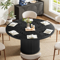 Table à manger ronde Tribesigns de 47 pouces, style farmhouse, base cannelée, table de cuisine noire pour 4 à 6 personnes, salon