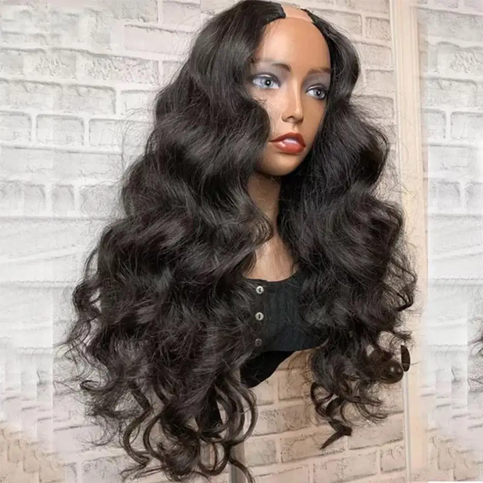 Vente en gros perruques de haute qualité en V pour femmes noires perruques de cheveux humains avec raie latérale perruque indienne Remy cheveux U partie avec votre propre ligne de cheveux