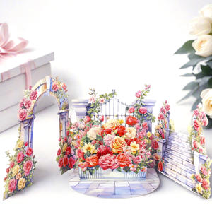 <span class=keywords><strong>Carte</strong></span> de vœux 3D pop-up de haute qualité, motif floral aquarelle, double porte, clôture charmante, romantisme infusé, fleurs rosacées, mur floral - Product Image 1