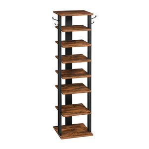 Multi Tiered Iron Wood <b>Shoe</b> Rack Brown <b>Space</b> <b>Saving</b> <b>Storage</b> Unit For Entryway Hallway Balcony Home Use - Product Image 5