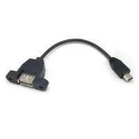 Connecteur de données USB mini vers USB A femelle à montage sur panneau avec trous de fixation par vis, longueur personnalisable