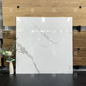 600x600 800x800 Porcelanato Glazed Tile Full Body Polished Glossy Surface Carrara White Marble Look Tile